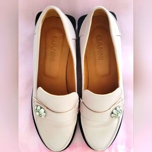 Ganni Pink and Silver Flats with Embellishments